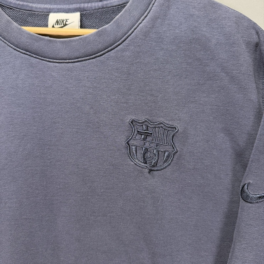 Nine FC Barcelona Sweatshirt Mens Large Blue Crewneck Fleece Soccer Crest - Picture 4 of 10